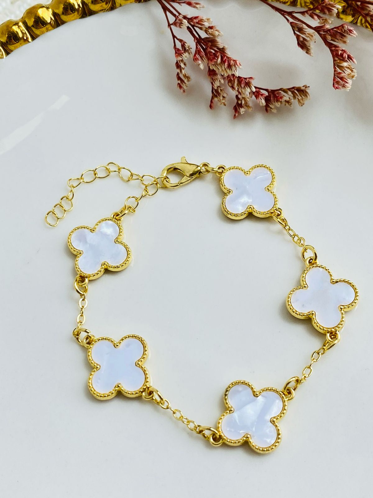 PULSERA TREBOL VAN CLEEF RODINADA Y CAJA